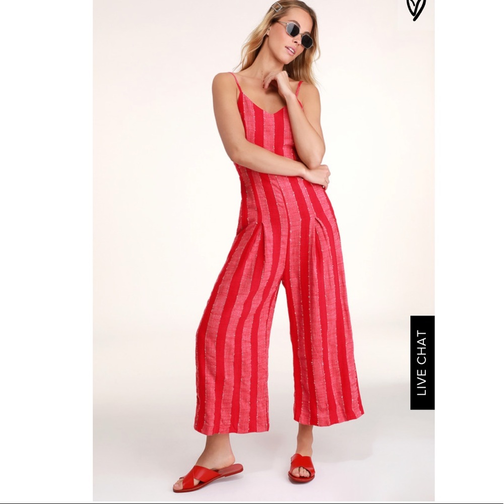 Lulus KAROL RED STRIPED CULOTTE JUMPSUIT